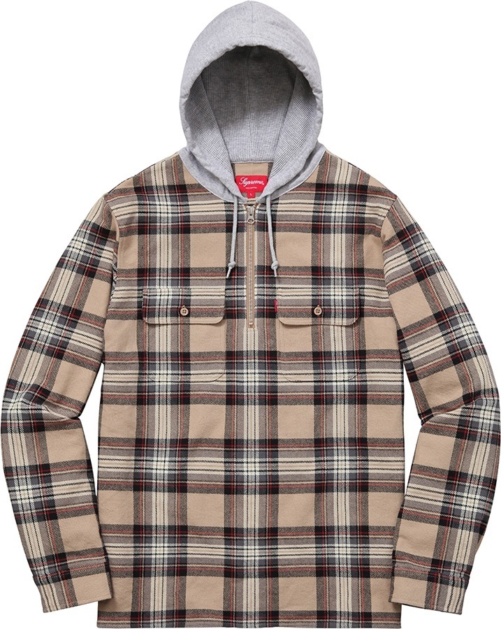 Hooded Plaid Half Zip Shirt view 2
